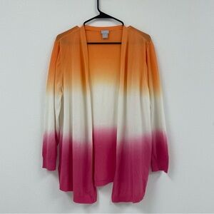 Chico's Vibrant Orange, White and Pink Ombre Knit Long Sleeve Cardigan. Size XL